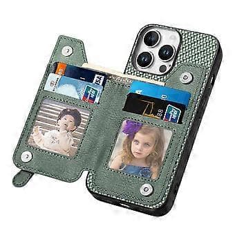 Kompatibelt etui til iPhone 16 Pro Max Læder+PC+TPU Pungcover med lynlås (grøn)