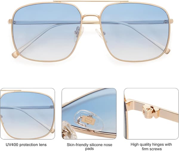 2025 Retro Aviator Solbriller for Kvinner & Menn, Y2K Gullramme med Lyseblå Linse[JUN]