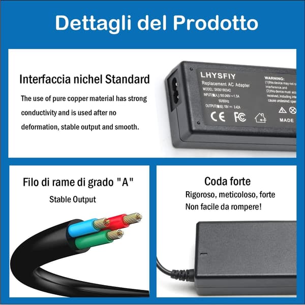 65W AC-adapter 19V 3.42A Lader for Toshiba Satellite C855 C875 C55 C655 PC Strømforsyningsadapter