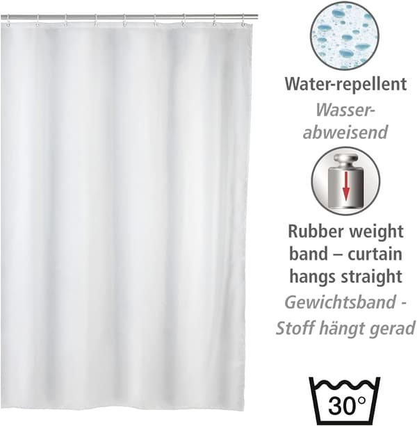 Duschdraperi 180x180 cm, Vit Duschdraperi, Tvättad Textil-FY-