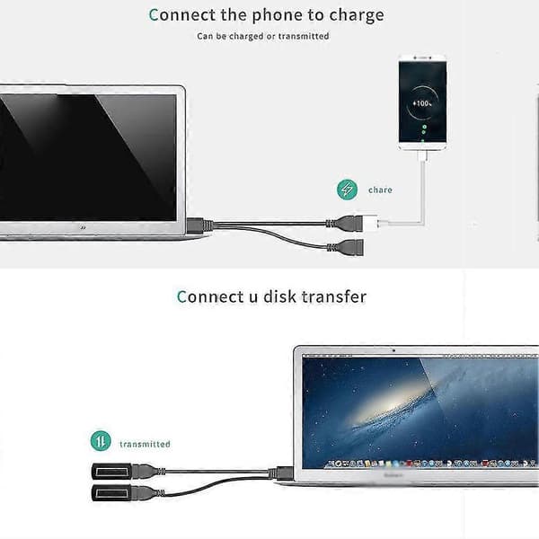 USB 2.0A hann til dobbel USB hunn Jack Y Splitter Hub Adapter Kabel Strøm