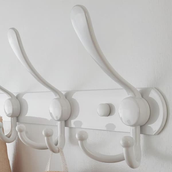 Wall Mounted Coat Rack, Wall Hooks - Extra Strong Stainless Steel, 5 Hooks, Coat Hanger for Jackets, Hats, Towels, Entryway, Bathroom (White)