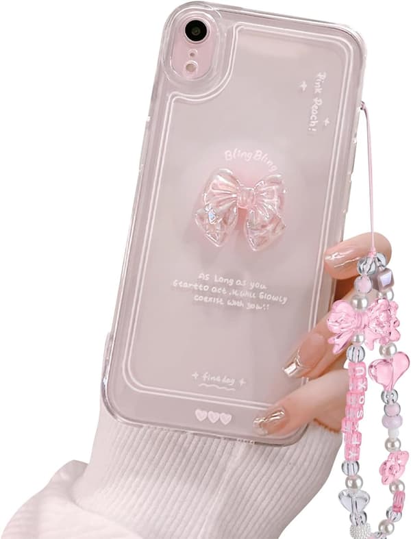 Sød 3D Pink Roset Ultratyndt Klart Glitter Cover til iPhone, Stilfuldt Damedesign[JUN] iPhoneXR iPhoneXR