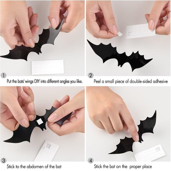 Halloween Dekoration Dekal Väggdekal DIY PVC 3D Dekorativa Fladdermöss 24 Stycken