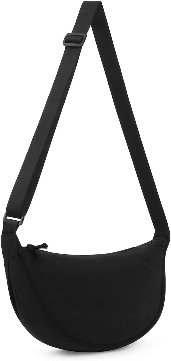 Women's Half Moon Bag, Nylon Bag, Crossbody Bag, Portable Half Moon Purse with Adjustable Strap, Solid Color