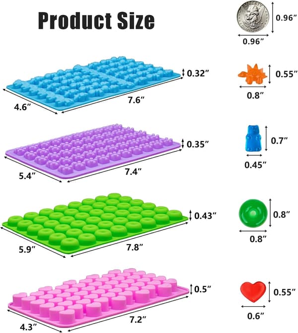 Silikoneform til vingummibjørne, minislotform, med 2 pipetter, inkluderer hjerte-, dinosaur-, bjørne- og doughnutformer, 4-delt sæt-FX-