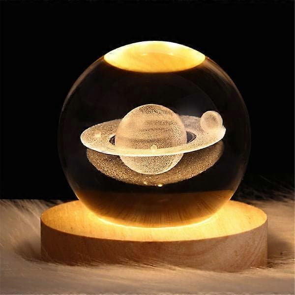 3D Krystal LED Lys Solsystem Kugle Planet Natlampe Saturn