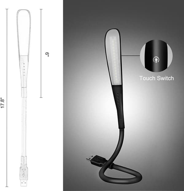 Dæmpbar USB-lampe Læselampe med 3 lysstyrkeniveauer og trykknap til bærbar computer