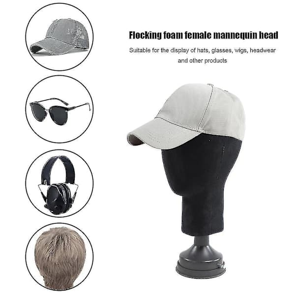Flokket Skum Mannequin Hode Modell Fotorekvisitter Voksen Mannequin Hode Form Parykker Briller Hatt Displayholder Grå