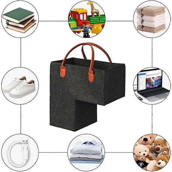 Stair Basket - Step Basket with Leather Handle Black