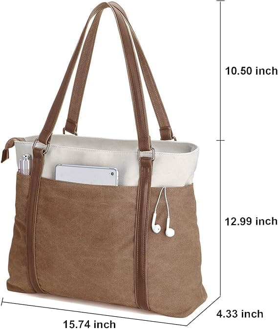 Laptopväska för kvinnor, lätt, skarvad canvas handväska