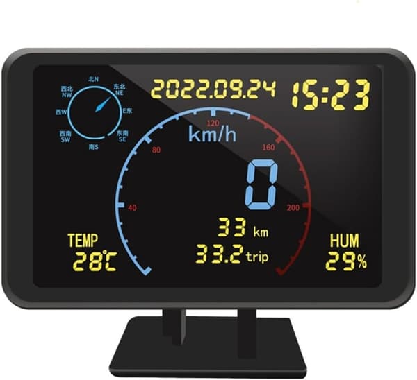 Digitaalinen GPS-nopeusmittari kompassilla, lämpötila- ja kosteusnäytöllä, 5-24V DC-virtalähde, ABS+PC