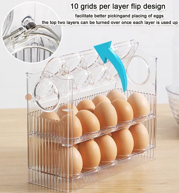 Egg Carton - Holds 30 Eggs - Refrigerator - Specific Egg Storage Box - Three