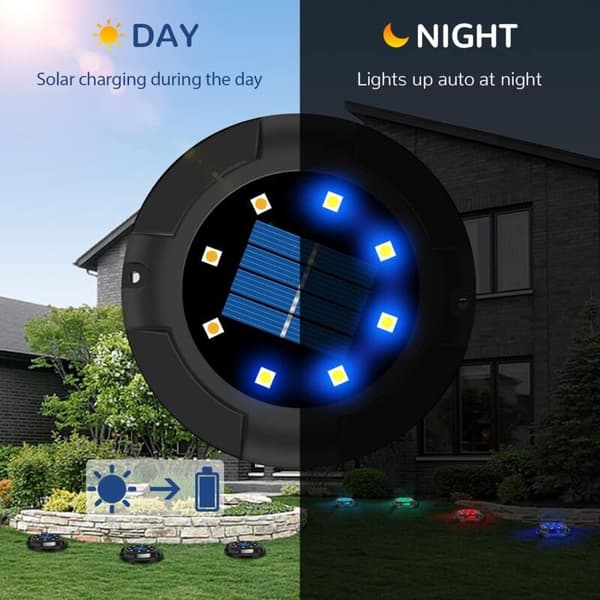 Solar Light Outdoor 12LED 7 Colors Solar Panel IP65 Waterproof Ground Lamp Lawn Garden 4-pack