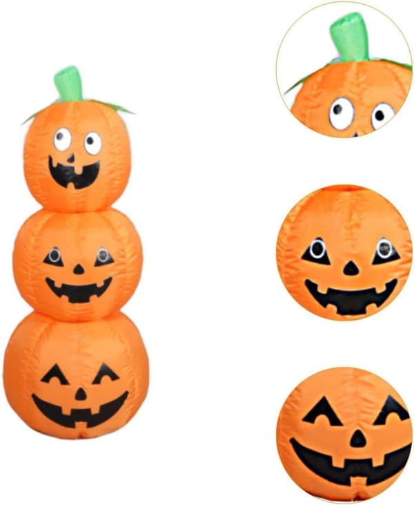 Halloween Oppblåsbare Dekorasjoner – Stablede Gresskar, Halloween Gresskarlykter, Hagedekorasjon, Utendørs Pynt