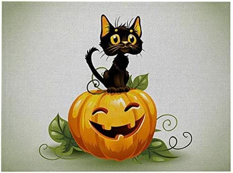 Set med 4 Halloween-underlägg - Halloween-kattmönster