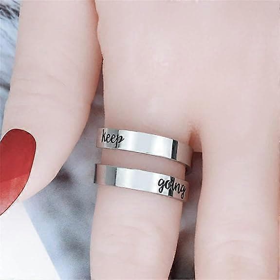 Justerbar Ring, Gravert Inspirerende 'Keep Going' Ring for Menn, Kvinner, Gutter og Jenter