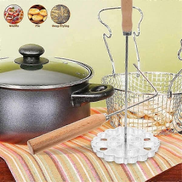 Bunnelos Form with Handle, Swedish Rosette Baking Mold, Aluminum Waffle Iron_OF