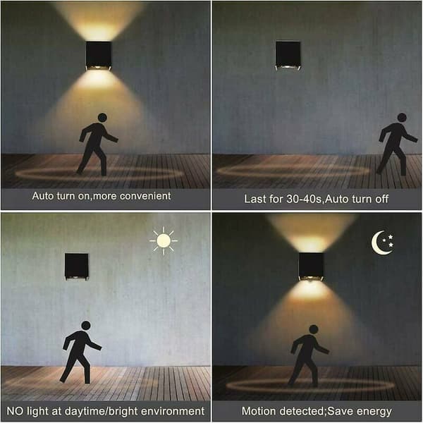 LED-vegglampe med bevegelsessensor, 10 W varmhvit, svart [Energiklasse G]