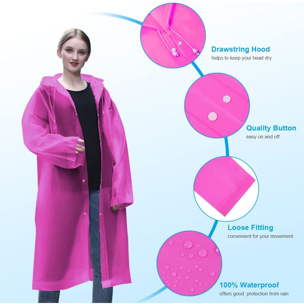 Rain Poncho, 2 Pieces Waterproof Ponchos, Reusable Ponchos EVA Material