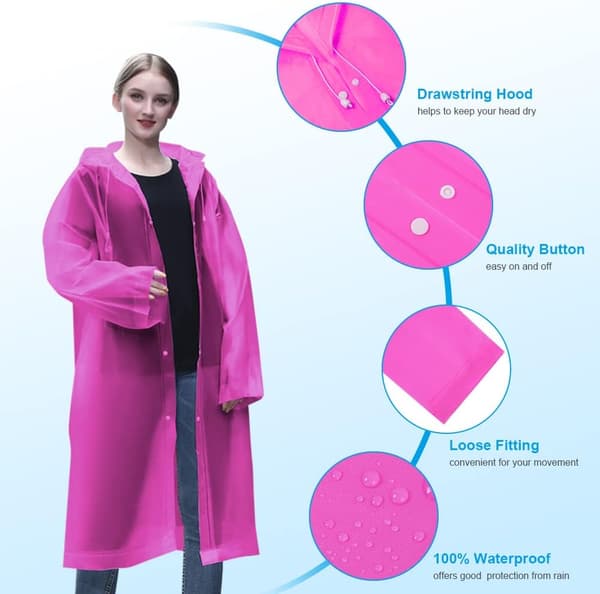 Regnponcho, 2 stk. vandtætte ponchoer, genanvendelige ponchoer i EVA-materiale