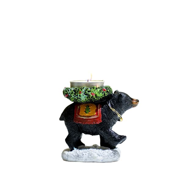 1 Standing Black Bear Candlestick Ornament, Candle Cup Tray