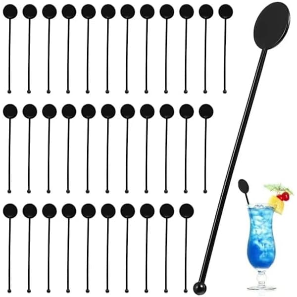 200-pak 7 tommer 17 cm Sorte Genanvendelige Cocktailpinde Premium Drink Mixing Sticks