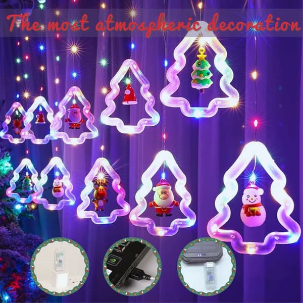 LED Christmas Lighting, 3M LED Christmas Decoration USB Light String with Hooks, Christmas Window Decoration Lighting, Indoor Curtain Flashing
