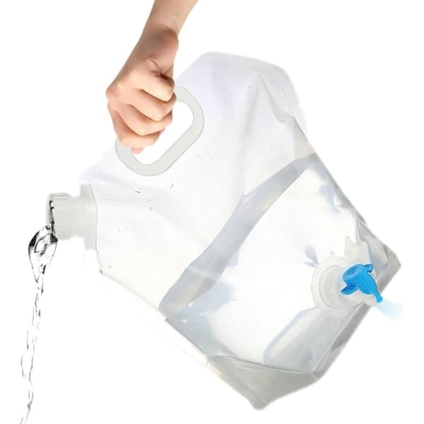 Vikbar 5L vattenpåse med tätt lock & kran, 2-pack hopfällbara vattenbehållare för utomhusbruk
