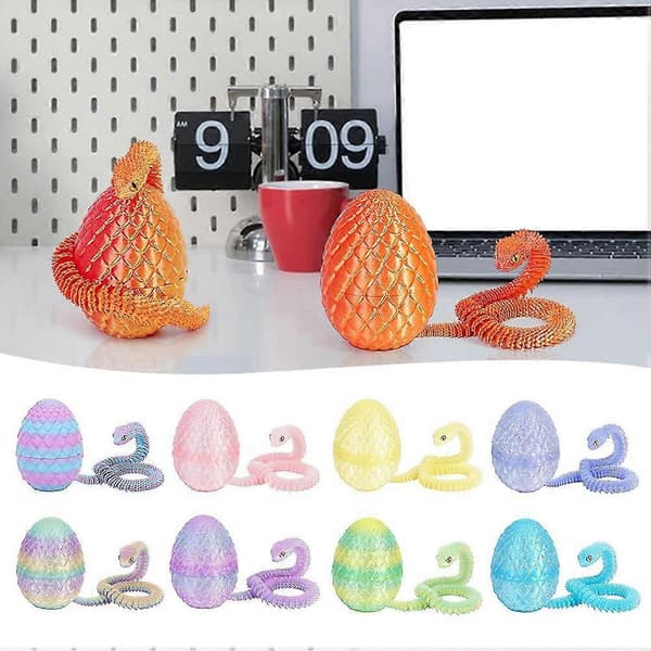 3D-Printed Dragon Egg with Snake Included 2025 New Flexible Articulated Snake Toy for Fidget Stress Relief, Easter and Office Decor-FX-