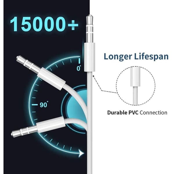 3,5 mm Aux-kabel til bilstereo, 1 m hvid - Kompatibel med iPhone 14/13/12/11 Pro Max/8/7/X/XR