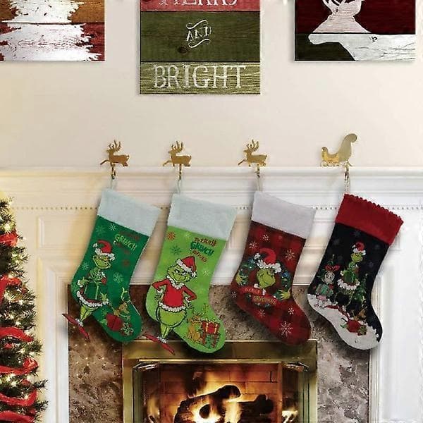 Grinch Julstrumpa Set om 4, Grinch Monster Julklappspåse, Rolig Julspishängning