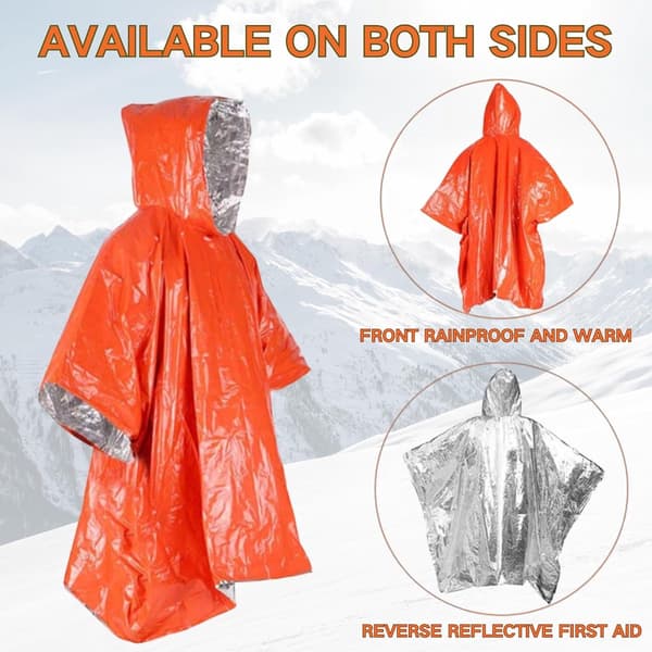4 stk - Termisk regnfrakk - 100 x 130 cm - Nødoverlevelsesponcho - Termisk overlevelsesfilt