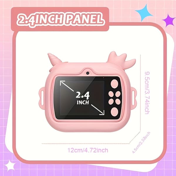 Digital Camera Kids Print Camera 2.4 Inch HD Screen Dual Camera Pink