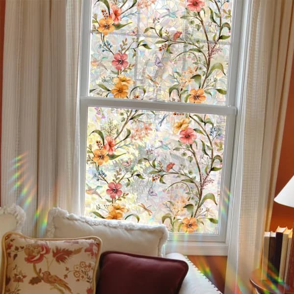 Stained Glass Window Film, Static Cling, UV Blocking Rainbow Decor for Home 15.7 x 39.4 Inches