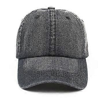 Unisex Vintage Washed Denim Baseball Cap Blank Casquette Adjustable Snapback Black (Black)