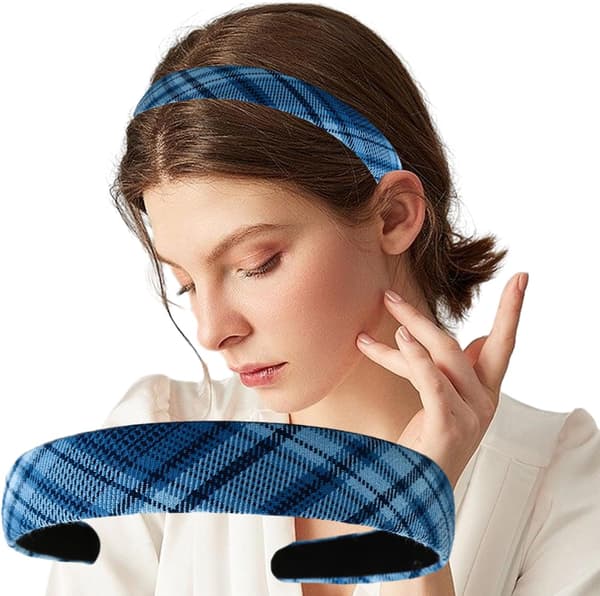 2 stk pannebånd kvinner tartan pannebånd stoff hårbånd for kvinner jenter (blå)