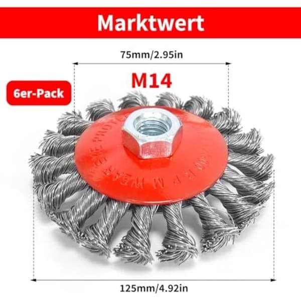 6-pack 125mm M14 Wire Brush Set for Angle Grinder Compatible with Cordless Drill Rust Removal Deburring Polishing