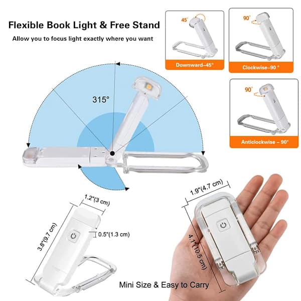 USB Rechargeable LED Clip-On Book Light for Bedtime, Adjustable Brightness[JUN]