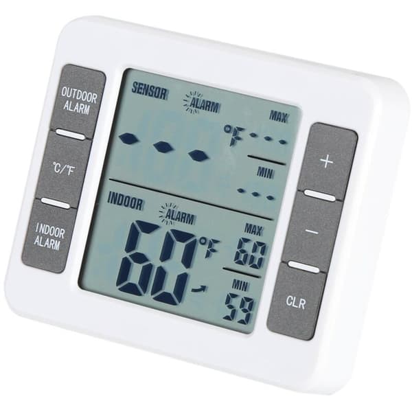 Trådløst digitalt frysetermometer med indendørs/udendørs temperatursensor og hørbar alarm