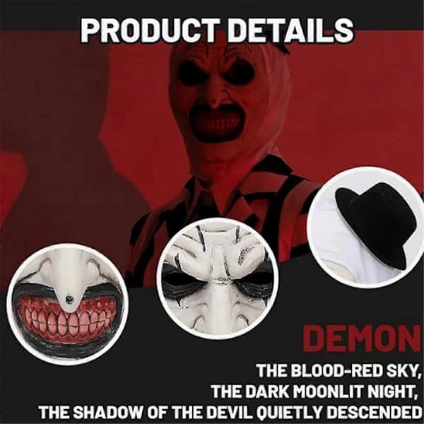 Halloween Terrifier Klovnemaske for Voksne Skummelt Kostyme[JUN]
