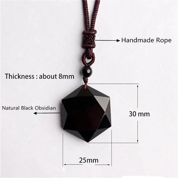 Black Obsidian Stone Hexagram Shape Pendant Necklace