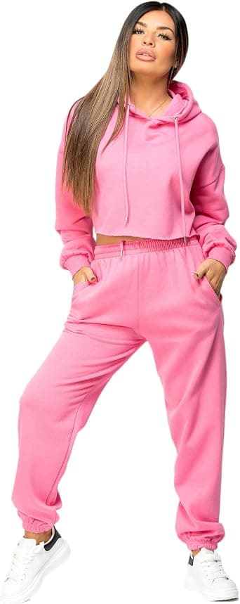 Mode Dame Træningsdragt Oversize Crop Hættetrøje Joggers Loungewear