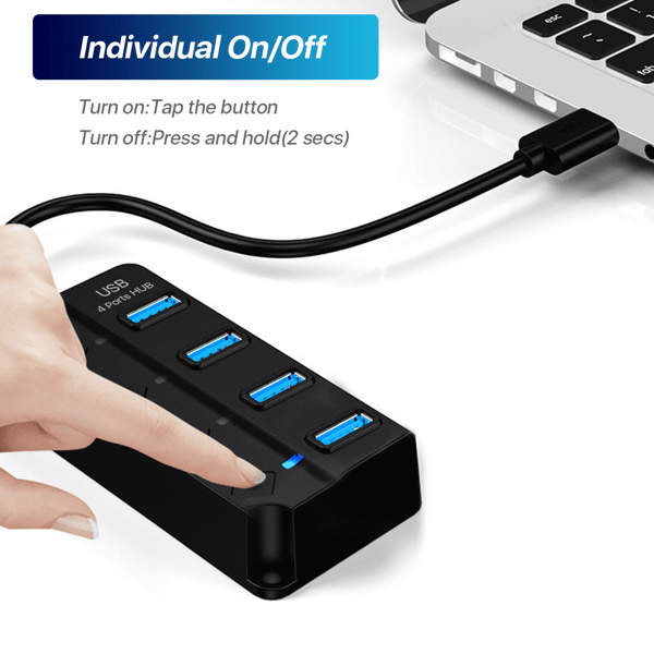 4-porters USB 3.0 Hub Splitter USB-forlengeradapter med individuelle strømbrytere