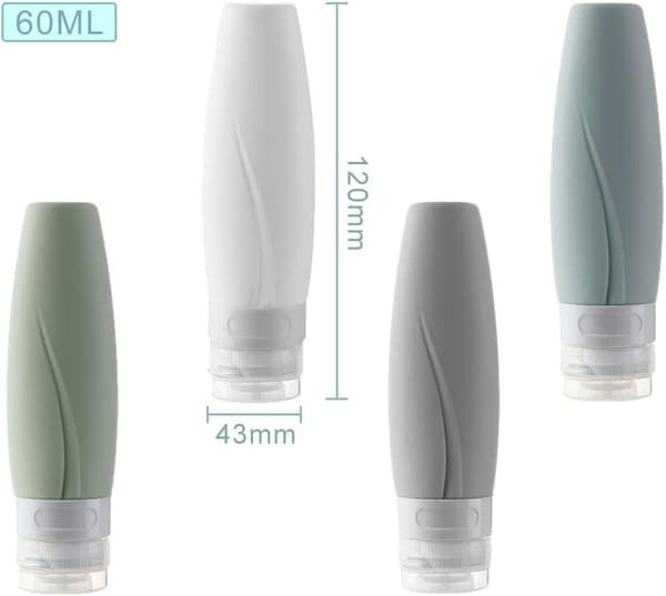 Reiseflasker i silikon, 4-pakning påfyllbare og klembare (60 ml)