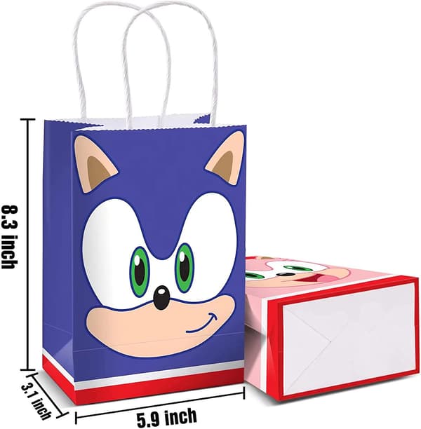 Bursdagsposer med Sonic-tema i kraftpapir