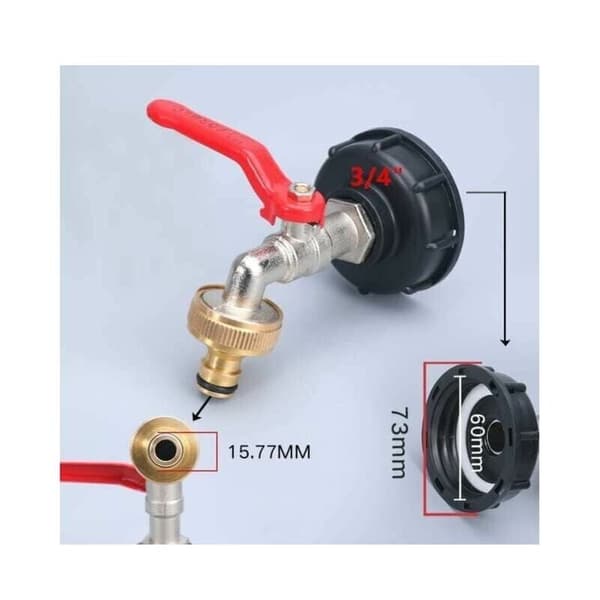 1000L IBC Tankkran med Dobbel Regnvannsoppsamlingskranadapter, Laget av Messing med 60mm (3/4\") Grovgjenge...