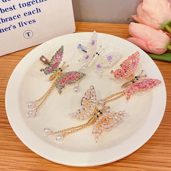 Rhinestone Butterfly Hairpin Butterfly Bangs Side Clip COLOR