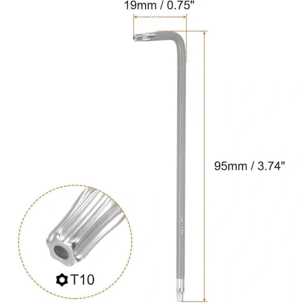 4 stk. Torx-nøgle T10 S2 stål L-formet lang arm stjerne 6-punkt sekskant SAE