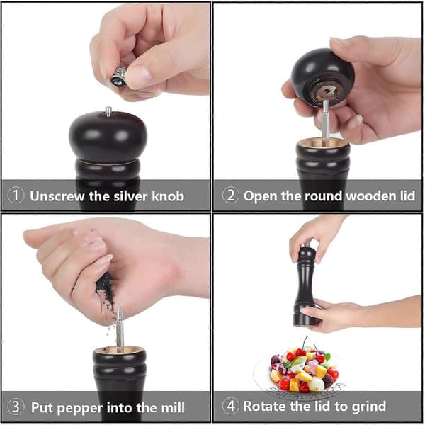 Professional pepper mill for chefs, 20 cm wooden salt and pepper grinder